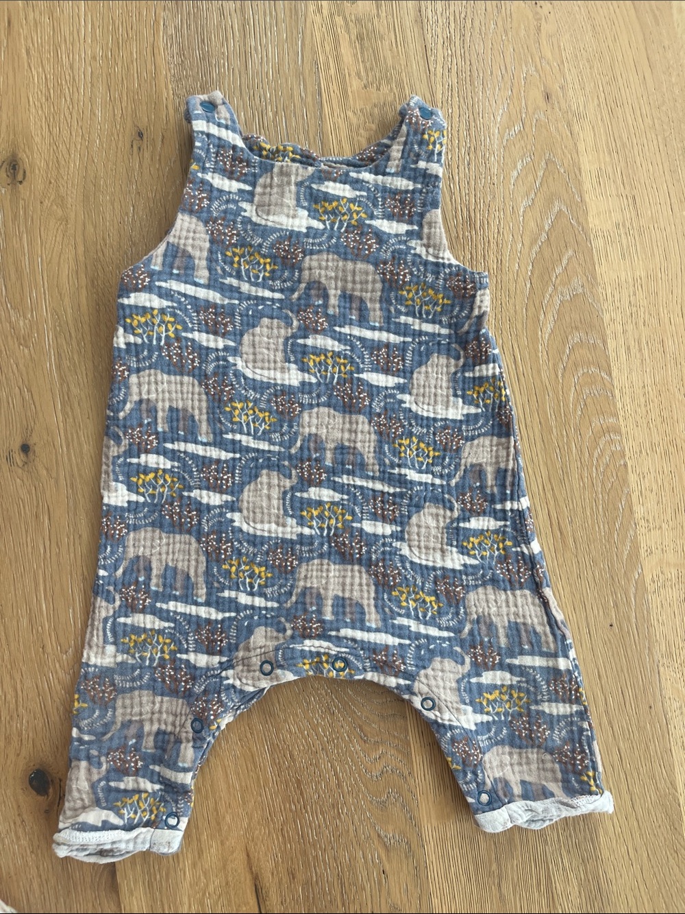 Apple Parks elephant Print Muslin One-Piece for baby